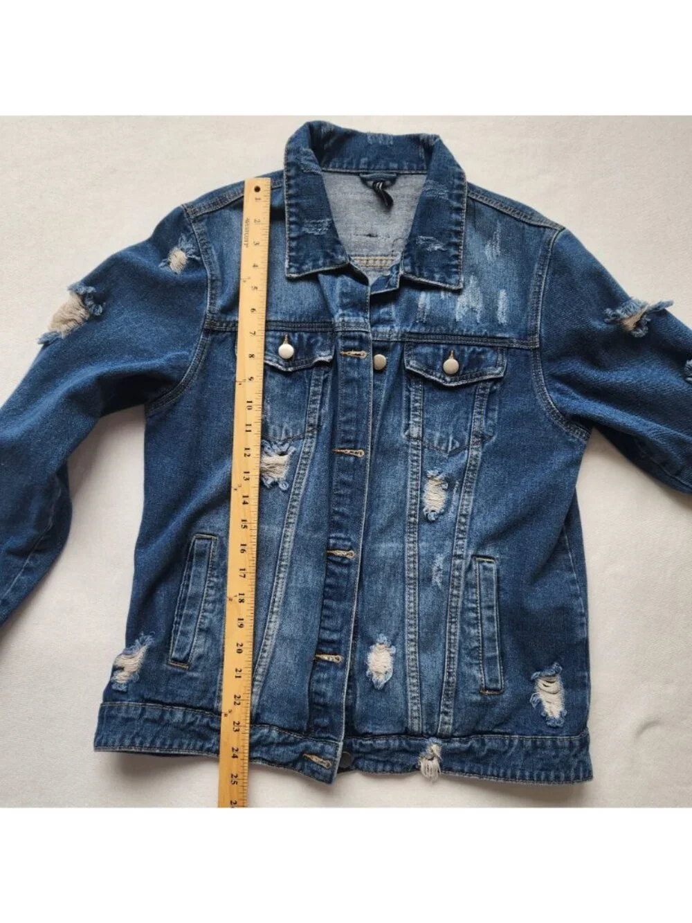 Distressed Denim Jacket Paris New York London Milano Oversized Glam Supermodel - Picture 13 of 13